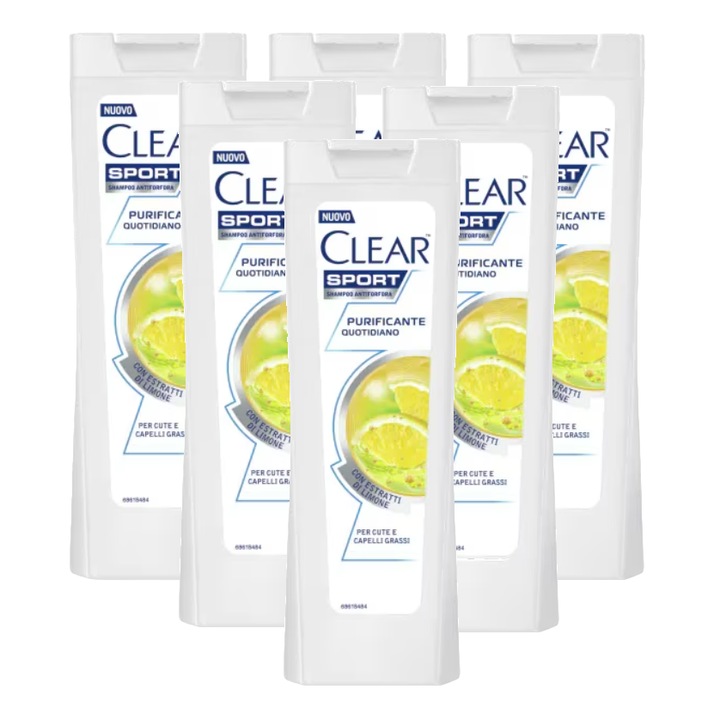 Sampon anti-matreata Clear Sport Purificante, 6 x 225 ml