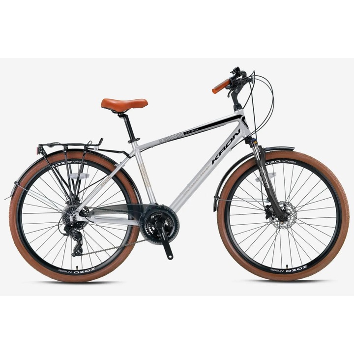 Bicicleta City Kron CX 300, roata 28", 24 viteze, cadru aluminiu, frana disc hidraulic, culoare gri