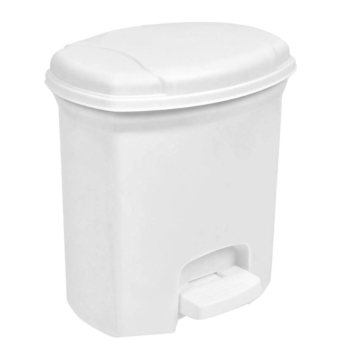 Cos din plastic pentru baie cu pedala Shopiens®, de culoare alba, 3 L
