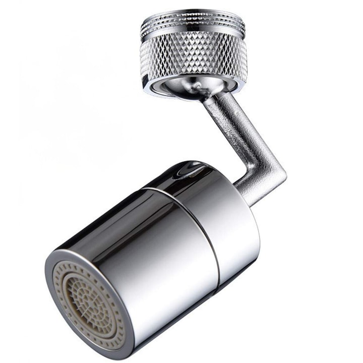 Aerator robinet pivotant, Extensie cu 2 moduri dus si bule, Compatibilitate universala, Rotatie 720 grade, Adaptor pentru baie si bucatarie, Argintiu