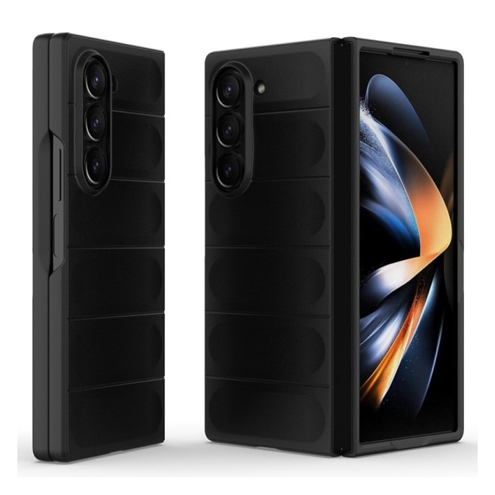 Силиконов буферен калъф с микрофибър за Samsung Galaxy Z Fold6 / Fold 6, ОПТИМАЛНО РЕШЕНИЕ, Военна устойчивост, Защита от пръстови отпечатъци, Гъвкав TPU, Ергономичен дизайн, Черен