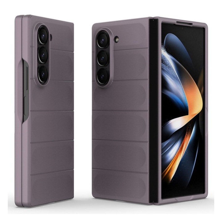 Optim Solution Szilikon Telefontok, mikroszálas Samsung Galaxy Z Fold6 / Fold 6 telefonhoz, Katonai minőségű ellenállás, Ujjlenyomat-mentes, Rugalmas TPU, Ergonomikus kialakítás, Lila