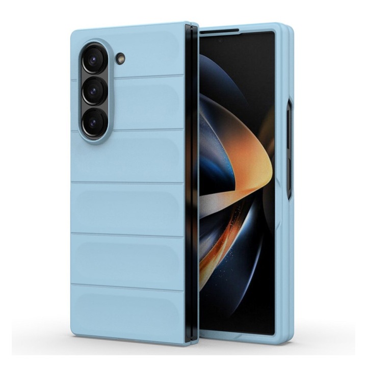 Husa Buffer din Silicon cu Microfibra pentru Samsung Galaxy Z Fold6 / Fold 6, OPTIM SOLUTION, Military-Grade Resistance, Anti-amprente, Flexible TPU, Albastru