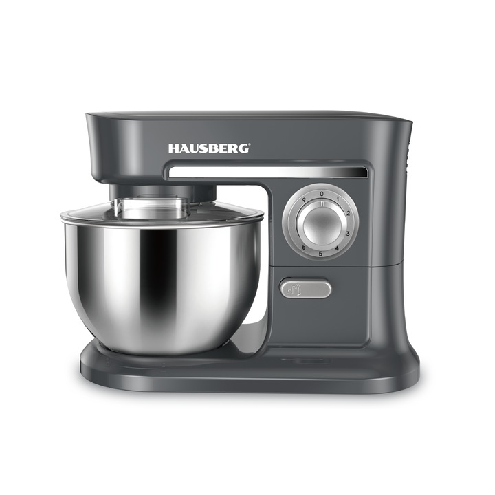 Миксер HAUSBERG HB-7620GR, Планетарен, Мощност 1000W, 5 литра, 6 скорости, Сив