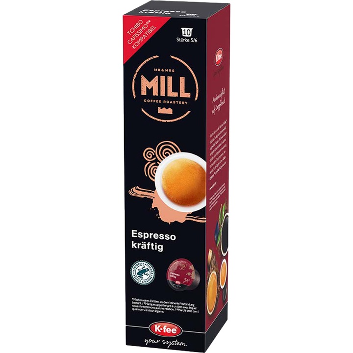 Capsule Cafea Mr & Mrs Mill Kräftig, 10 capsule, compatibile BeanZ, Tchibo Cafissimo