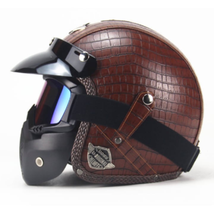 Motoros sisak, texasi sötétbarna modell, m-es méret