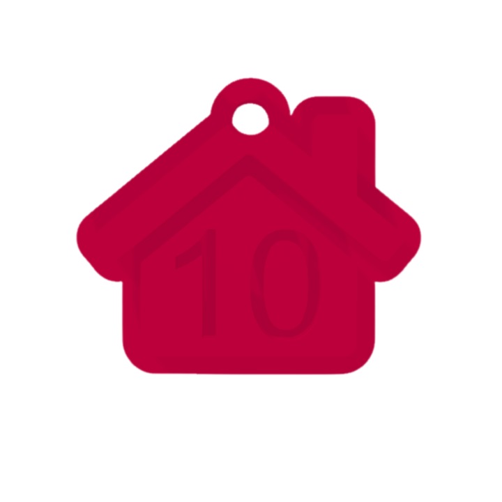 Breloc numarul, "10", pensiuni, hoteluri, 41 X 47 mm roz zmeuriu