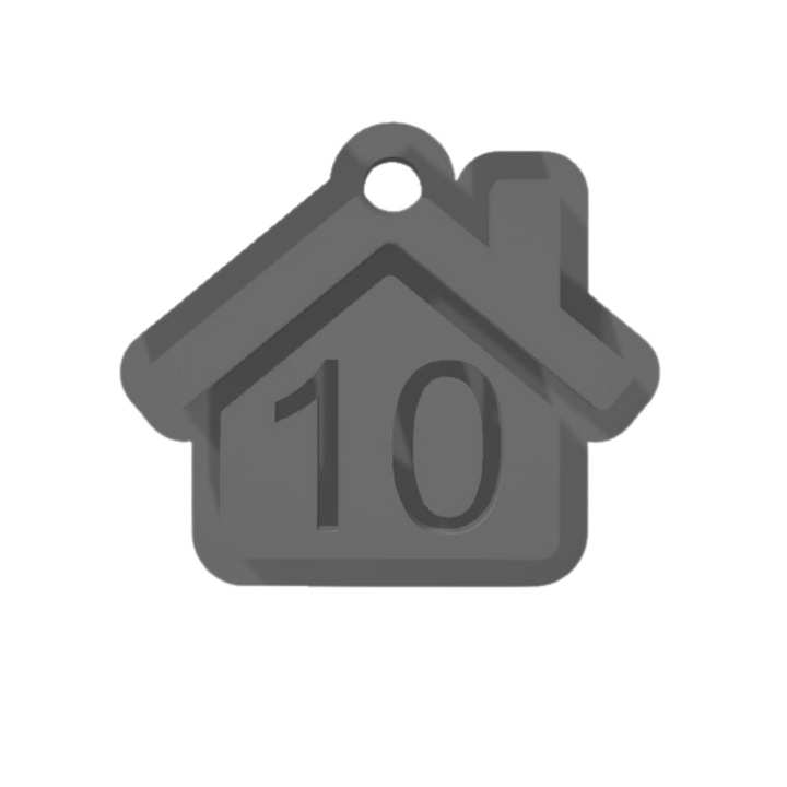 Breloc numarul, "10", pensiuni, hoteluri, 41 X 47 mm argintiu