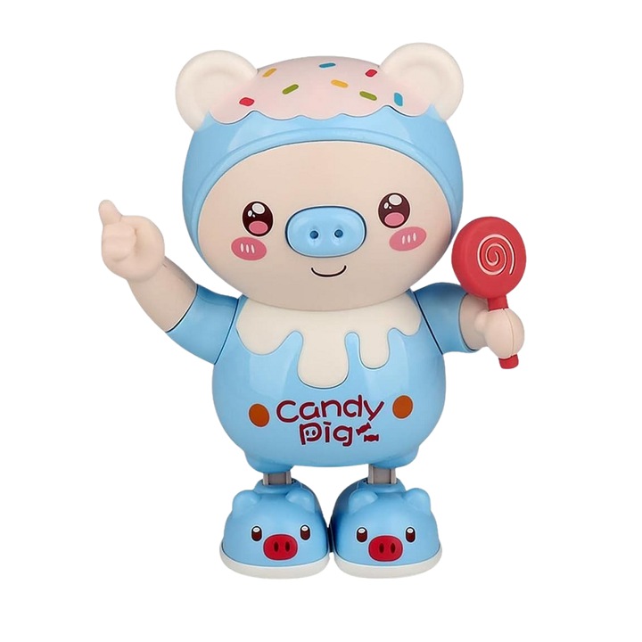 Jucarie interactiva cu sunete si lumini, Porcusorul dansator blue, + 3 ani