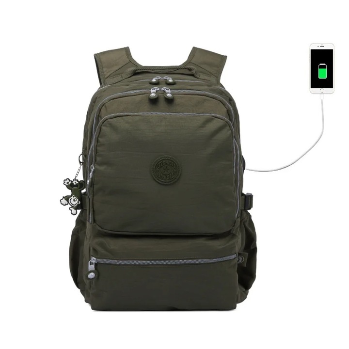 Rucsac Inteligent Unisex, UltraLight, Cu Port De Incarcare USB, Waterproof, Multifunctional, Fashon Stile Day By Day, Verde, Madette Line
