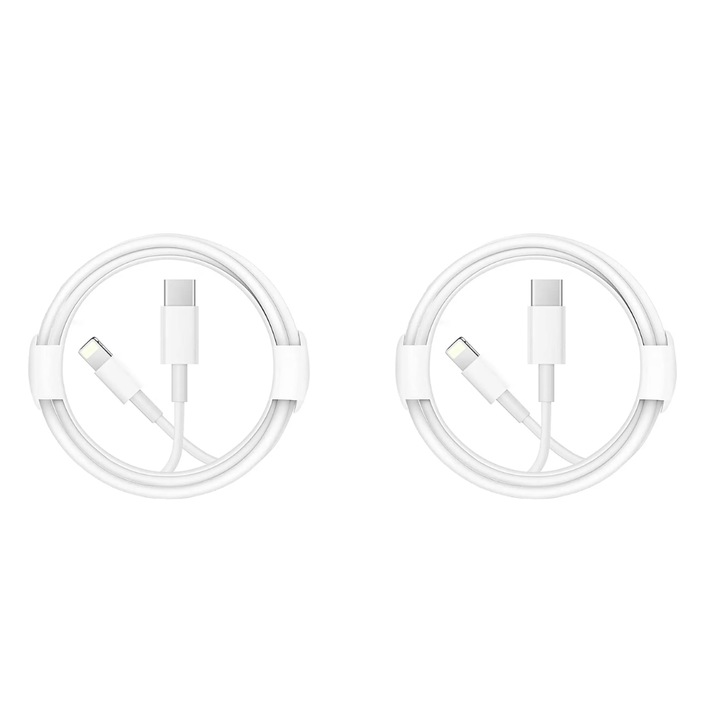 Set 2 Buc, cablu de date Fast Charge USB-C-Lightning 2M, compatibil cu iPhone 14 / 13 Pro / 12 / 11pro max, bulk