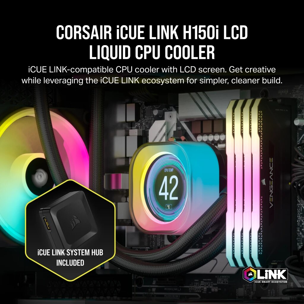 Cooler Corsair iCUE LINK H150i LCD, AIO 360 mm, 2400 RPM, Intel