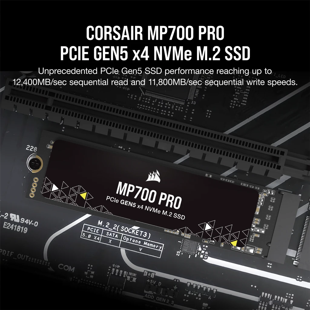 SSD Corsair MP700 PRO, 2TB, PCIe Gen 5.0 x4, NVMe, M.2, Negru