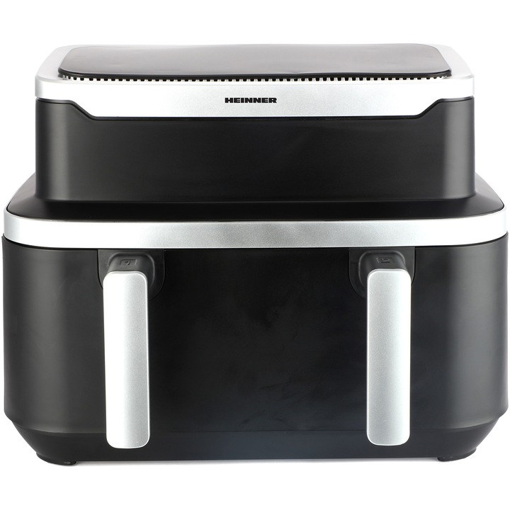 Двоен фритюрник с горещ въздух Heinner match&sinc HAF-DDB9BK26, 2600w, Общ капацитет 9 л, Индивидуално цифрово управление, Регулируем термостат 60-220 градуса, Черен