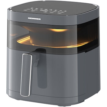 Friteuza cu aer cald Heinner DualHeat HAF-B6GRY17LG, 2200 W, Capacitate 5,7 L, Display tactil, Incalzire sus si jos, 8 programe, Temperatura ajustabila 80-200°C, Fereastra de vizualizare, Lumina interioara, Gri antracit