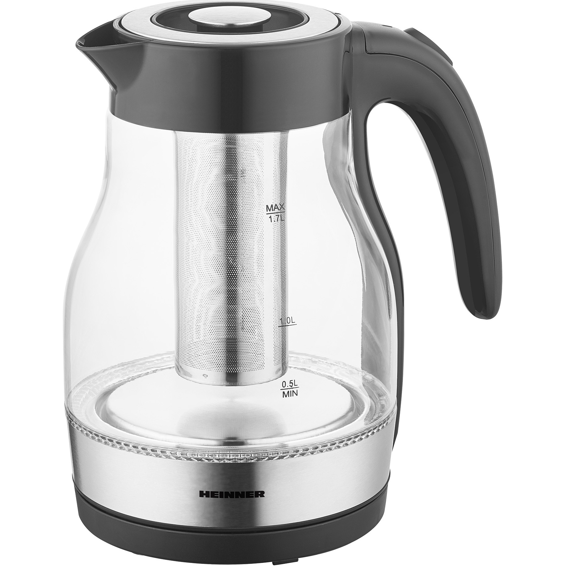Fierbator electric cu filtru ceai Heinner HEK-TF2200GBK, 1850-2200w, 1.7l, filtru detasabil, Negru