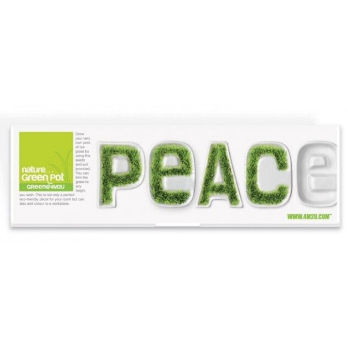 Set decorativ cu mini-ghivece in forma de litere PEACE, 4M Industrial Development, 98x306mm, +5 ani