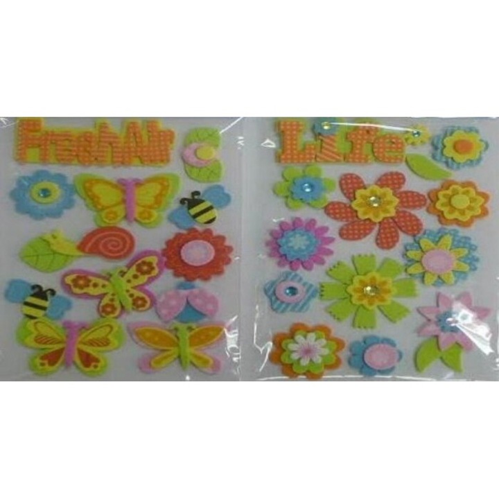 Set stickere decorative Brewis, flori din spuma, 12 bucati, multicolor, 219x120mm