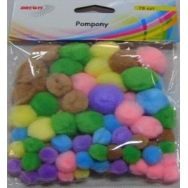 Set pomponi pastel, Brewis, mix dimensiuni, multicolor, 78 bucati, 176x123mm
