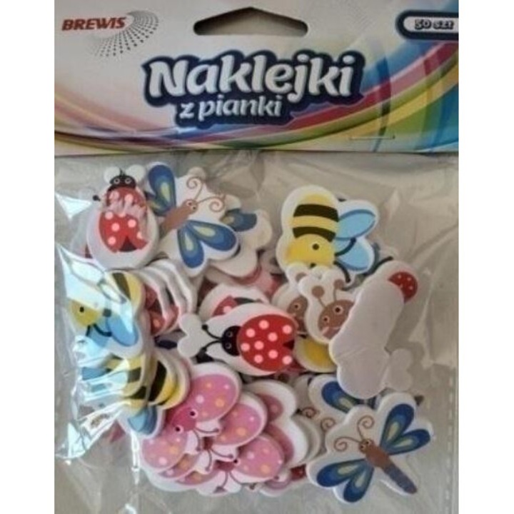 Set de stickere decorative Brewis, insecte din spuma, 50 bucati, 155x123 mm