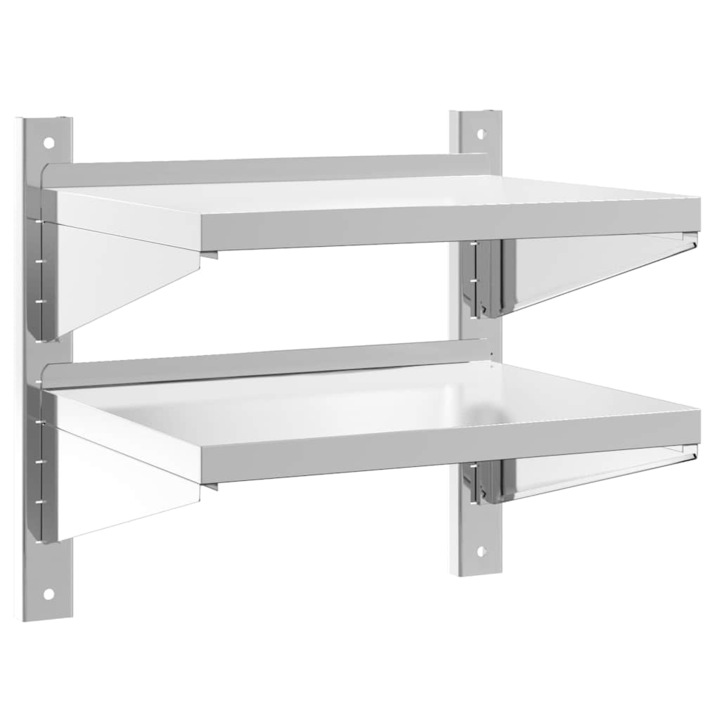 VidaXL 2 szintes ezüst rozsdamentes acél fali polc 50 x 40 x 48 cm 5.52 kg