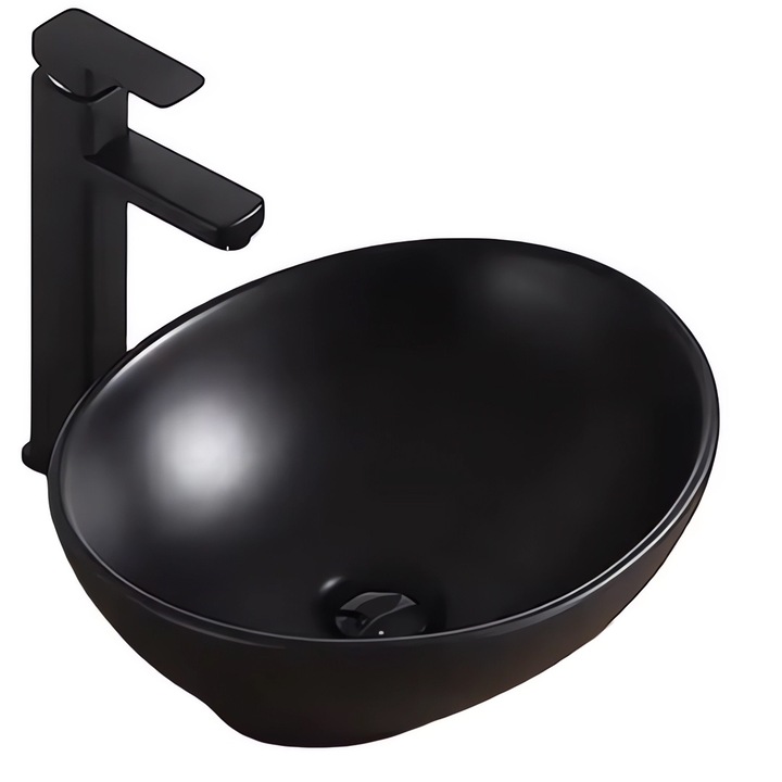 Lavoar, Hera Negru Mat, Power Color, 41x34 cm, fara gaura de baterie, montaj pe blat