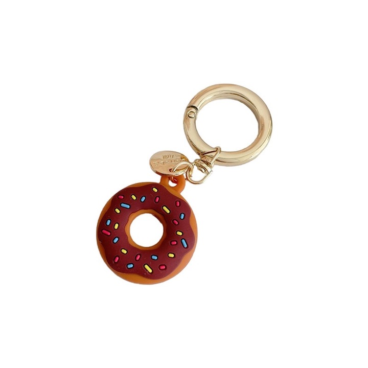 Husa protectie AirTag forma gogoasa, silicon de calitate, cu breloc, maro