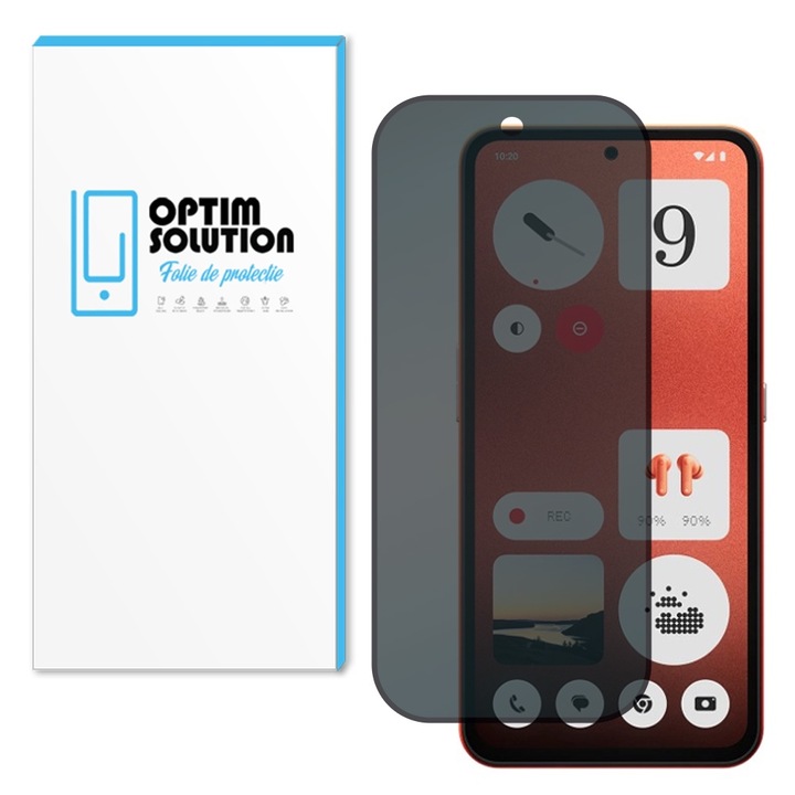 Folie Noble PRIVACY for Nothing CMF Phone 1, OPTIM MEGOLDÁS, AntiSpy Secure Glass, Csúcsminőségű 9H+ védelem, Teljes ragasztó, Biztonságos kijelző, UHD, Érzékeny érintőképernyő, Optim Solution Premium Tech, Oleofób bevonat, Fekete