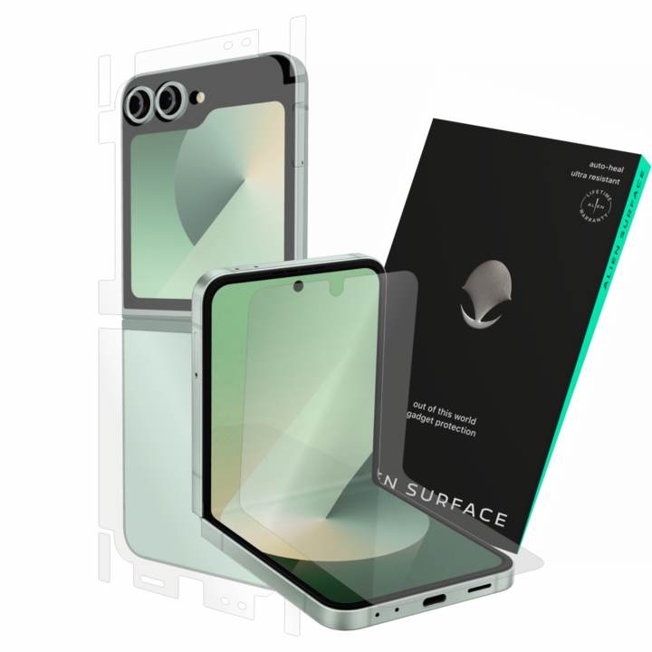 Védőfólia, kompatibilis a Samsung Galaxy Z Flip 6 készülékkel, képernyőborítás, hátlap és oldalak, Alien Surface