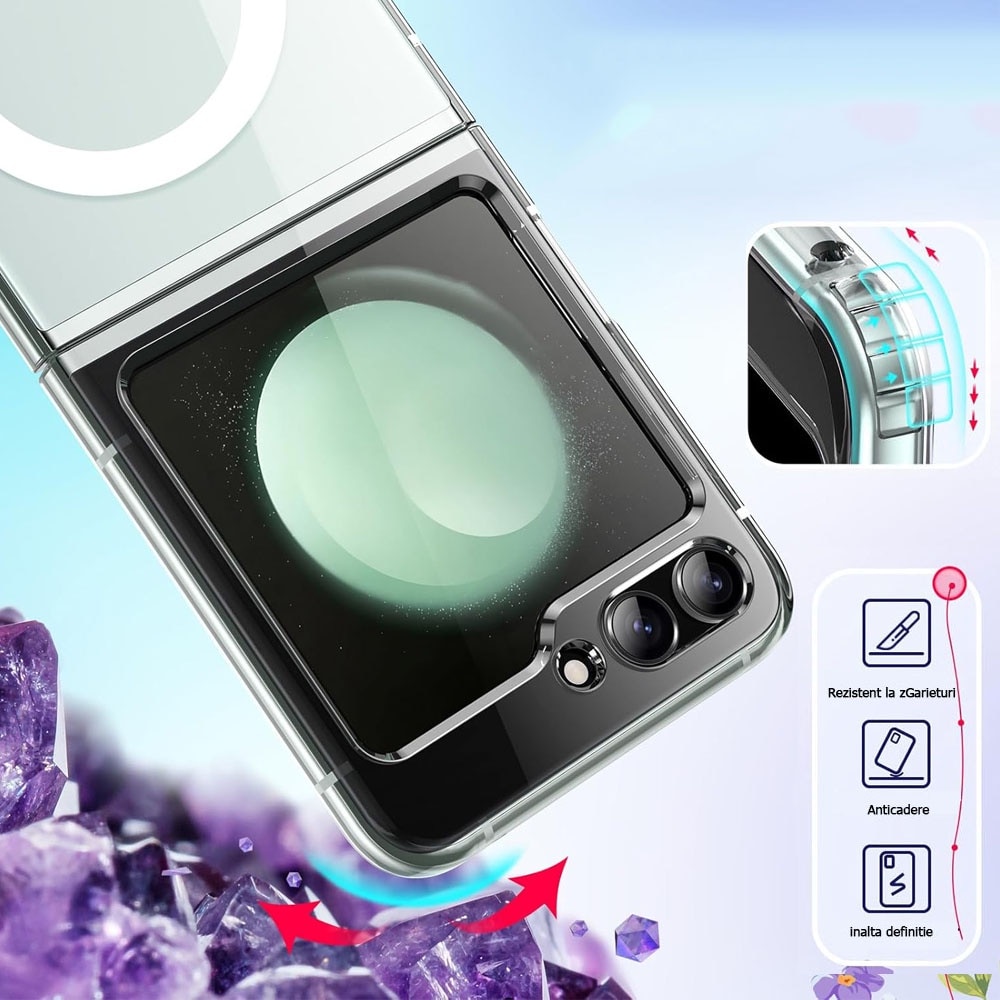 Husa telefon compatibila Samsung Galaxy Z Flip 5 / Flip5, Policarbonat, MagSafe, Anti-zgarieturi, Transparent