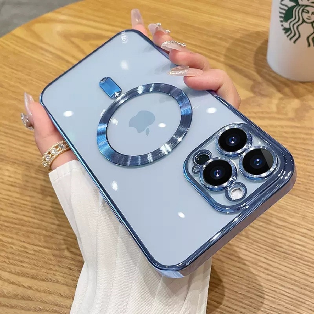 Husa telefon CLOOPER™, Compatibila iPhone 15 Pro, tip MagSafe, Rezistenta la socuri si zgarieturi, Transparenta, Sky Blue