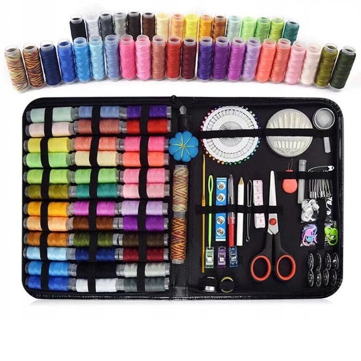 Set de Cusut Sunmostar, 183 piese, portabil, negru, 26x4x19.5cm