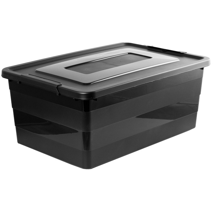 Tároló Dobozok Fedéllel, Edanti, Kerekeken, 40 L, 59X39X25 Cm, Műanyag, Fekete