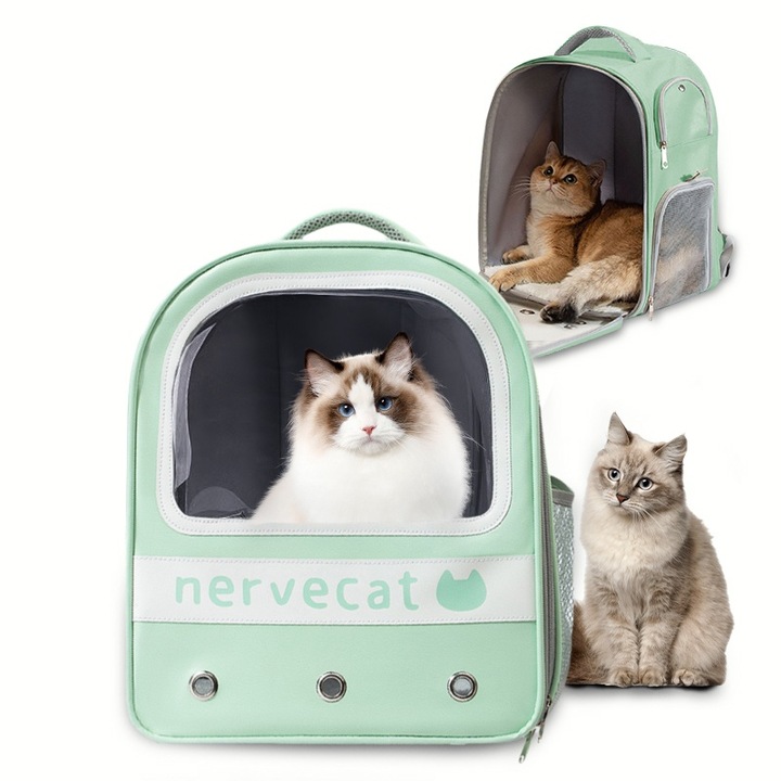 Rucsac de Transport Pisica/Caine CAMEANE™, verde, Portabil, Respirabil, pentru Calatorii/Drumetii/Plimbari,35×25×40cm, maxim 5kg