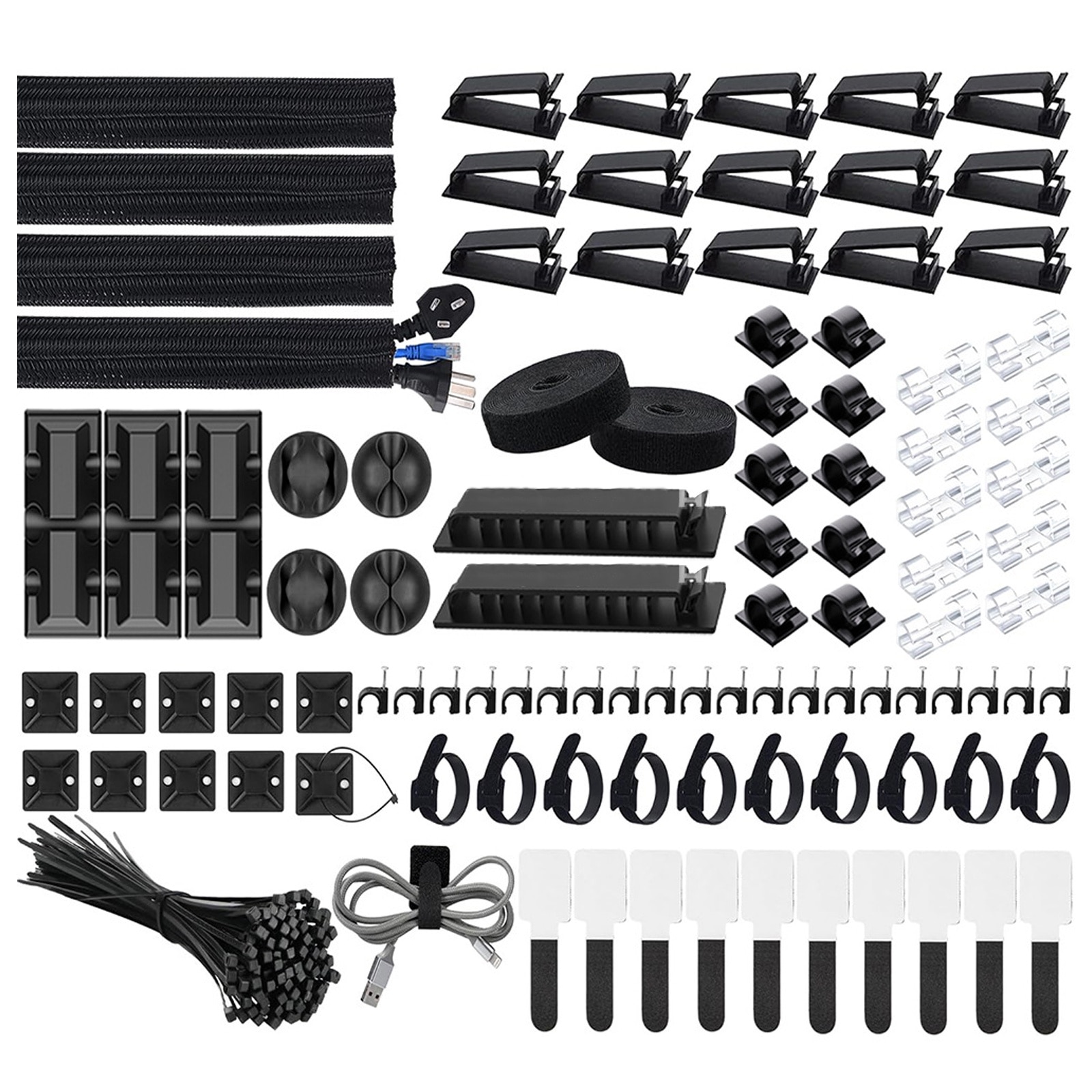 Set Riglete Cabluri Set 200 piese pentru organizator cabluri, SINBINTA, Reutilizabil, Usor ...
