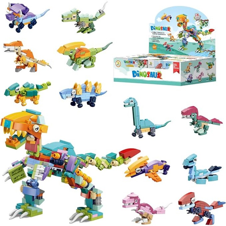 OEM 12 db dinoszaurusz interaktív játékból álló készlet, STEM építőkockák, többszínű, ABS
