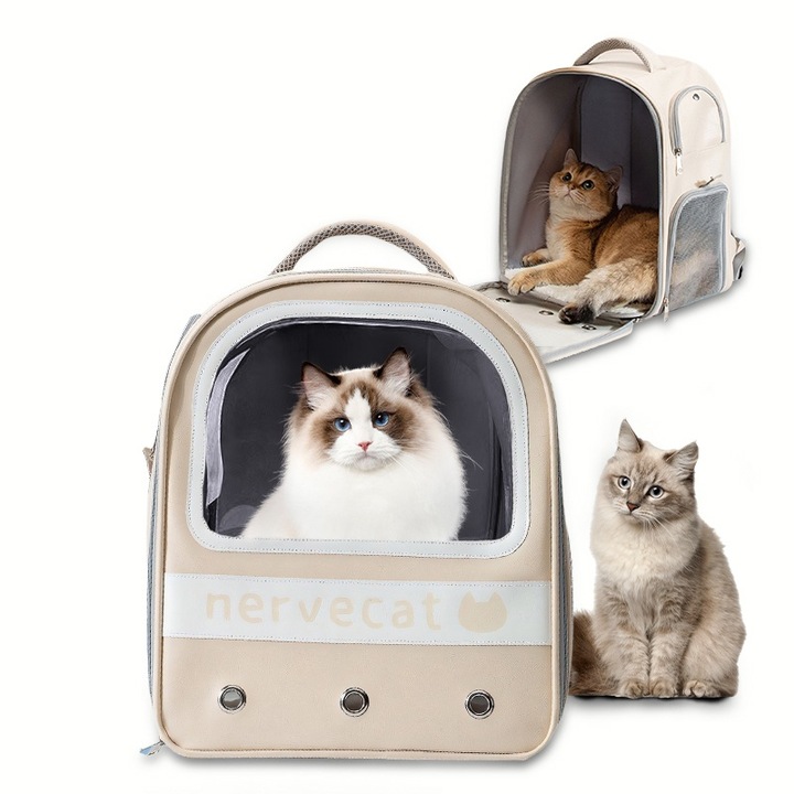 Rucsac de Transport Pisica/Caine CAMEANE™, alb, Portabil, Respirabil, pentru Calatorii/Drumetii/Plimbari,35×25×40cm, maxim 5kg