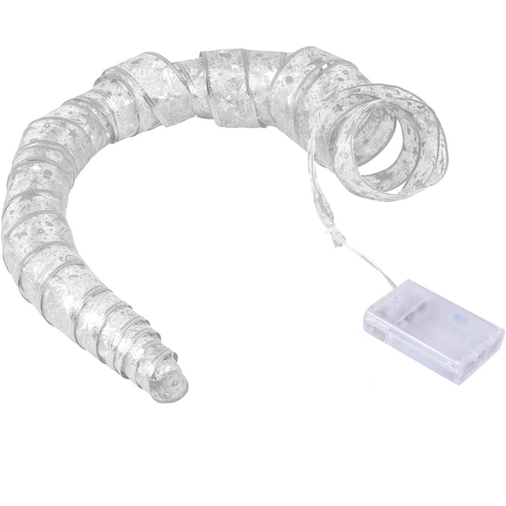 Panglica LED de Craciun Flippy Argint, SUIFAYIO, lungime 10 m, Baterii, Alb cald