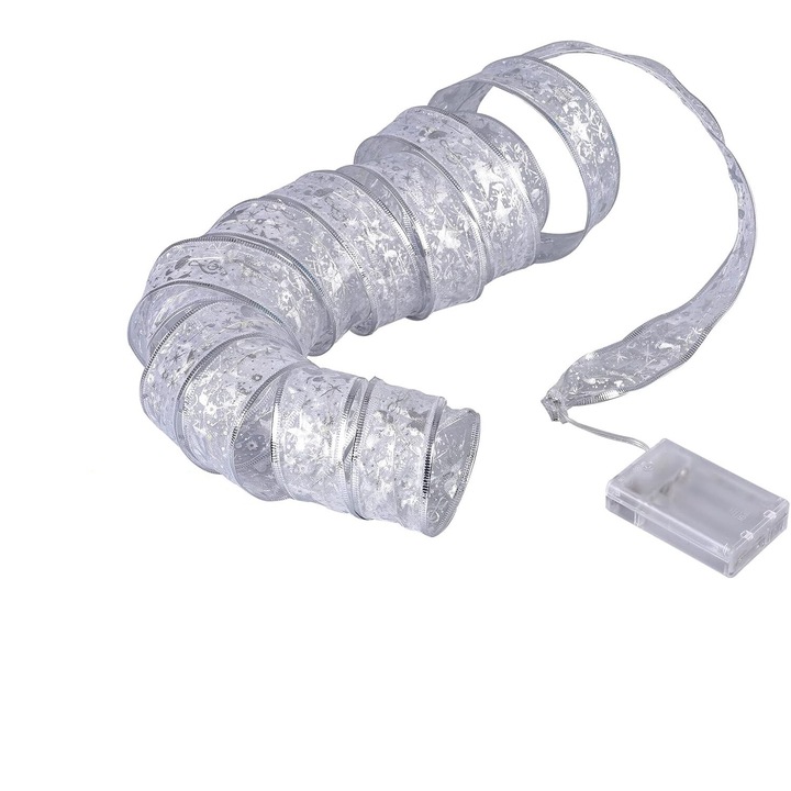 Panglica LED de Craciun Flippy Argint, SUIFAYIO, lungime 10 m, Baterii, Alb rece