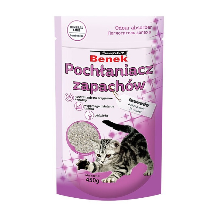 Absorbant pentru pisici Super Benek, Plastic, Lavanda, 450g