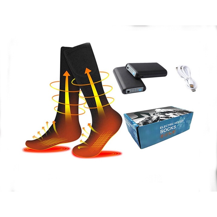 Sosete Incalzite, Control APP, Incalzire in Trei Etape, Baterie Reincarcabila inclusa, Negru, Unisex