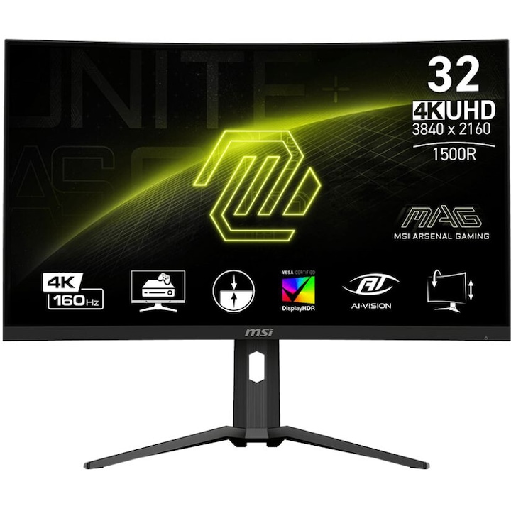 Монитор 31.5'' MSI MAG 321CUP, VA, 3840 x 2160 4K, USB Type-C с DisplayPort ф-я, 1 x Audio Out, 2 x HDMI 2.1, 1 x DisplayPort 1.4a