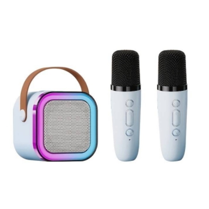 Set Boxa Bluetooth Karaoke Cu 2 Microfoane Wireless, Skysonic K8, (Led RGB Light/1200mAh/Type-C) Albastru