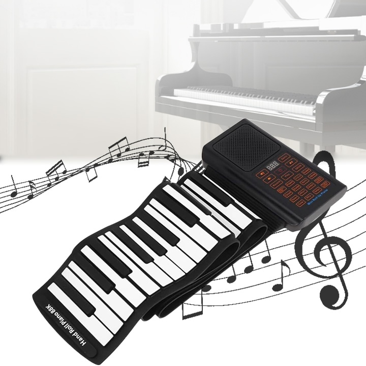 Pian Multifunctional Pliabil Portabil cu 88 de Taste, Piduules, 20 de Melodii Demonstrative, 128 de Tone, 128 de Ritmuri, Usor de Curatat, Impermeabil, Alb si Negru, pentru Copii si Adulti