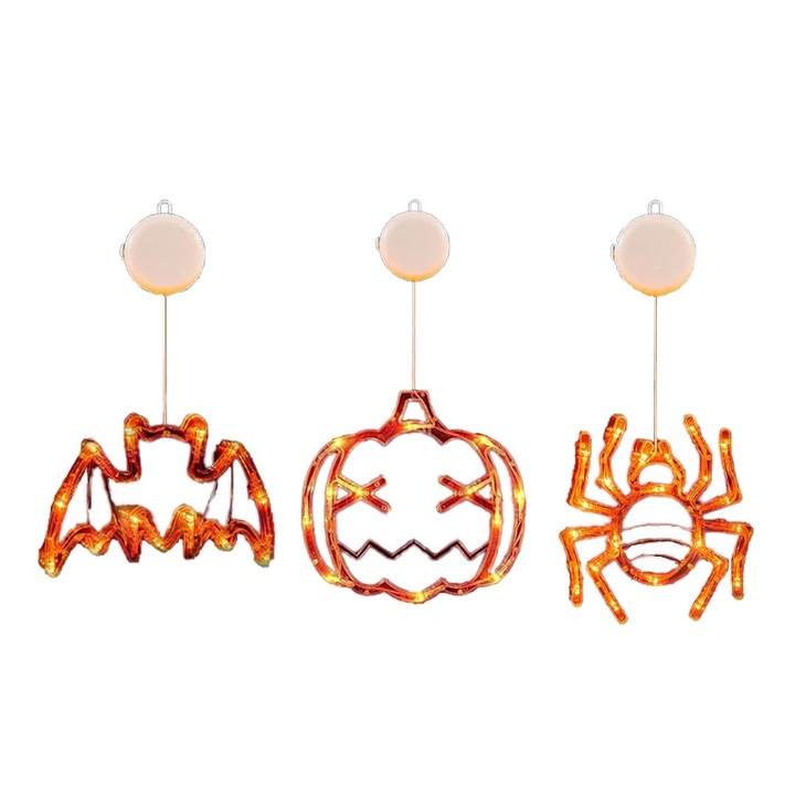 3 halloween-i lámpa készlet, Rqiurpn, dekoratív, sütőtök, lila, pók, műanyag, fehér