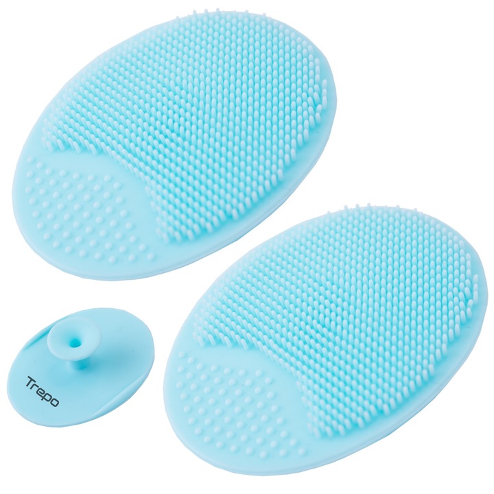 Set 2 Perii pentru Baie Bebelus TREPO pentru Scalp din Silicon Moale, Indepartarea Crustelor, Albastru