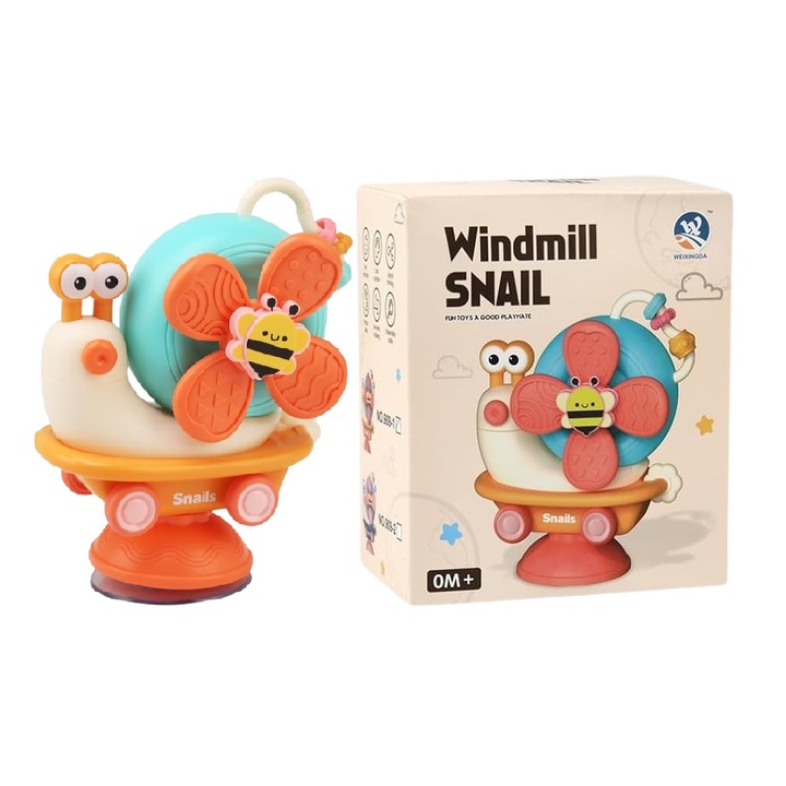 Jucarie interactiv-senzoriala pentru bebelusi, Melc cu Ventuza si Elice, + 6 luni
