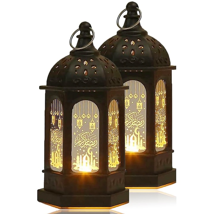 Set 2 Lampi Decorative Ramadan, Plastic, Negru, 13x7cm