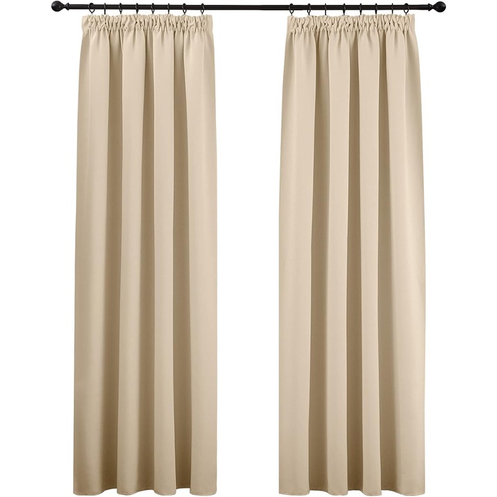 Set 2 Perdele Pony Dance, 140 x 245 cm, Opace, Blackout, Termoizolante, cu Banda cu Volone, Bej