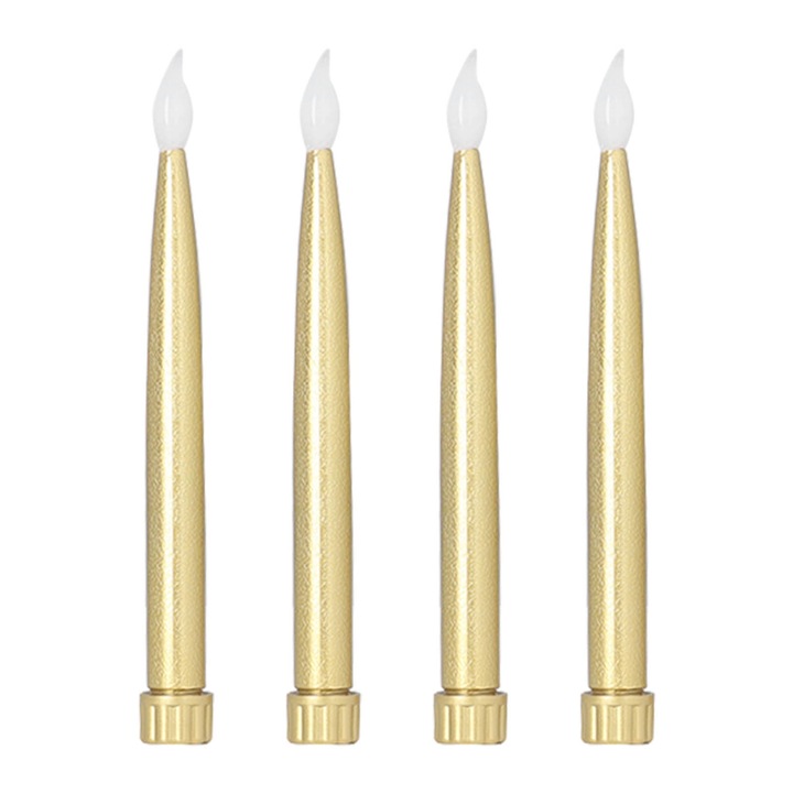 4 db hosszú LED gyertya szett, arany galvanizált, meleg fényű, ünnepekre, rendezvényekre